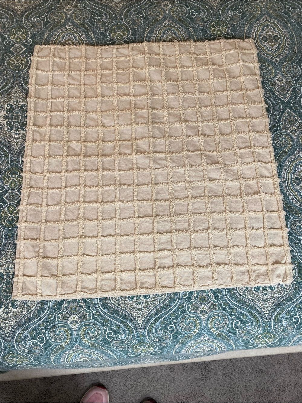 Plush Grid-Textured Accent Pillow Cover in Beige by Oscar Oliver High end luxury